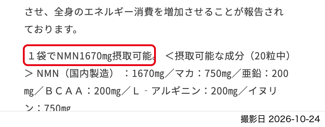 B：ENERGY お試し20粒の本文
